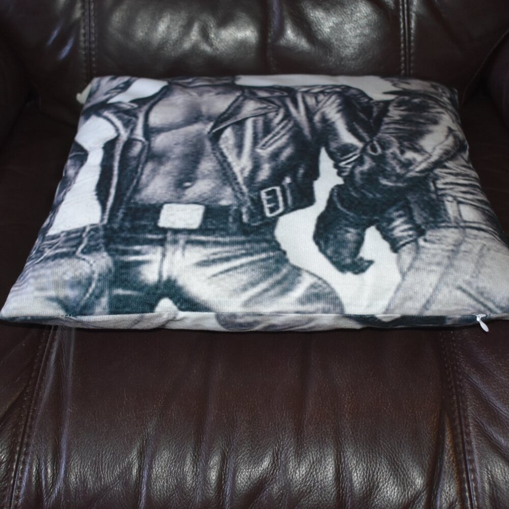 Tom Of Finland sexy leather man trio Style pillow throw - Picture 6 of 11